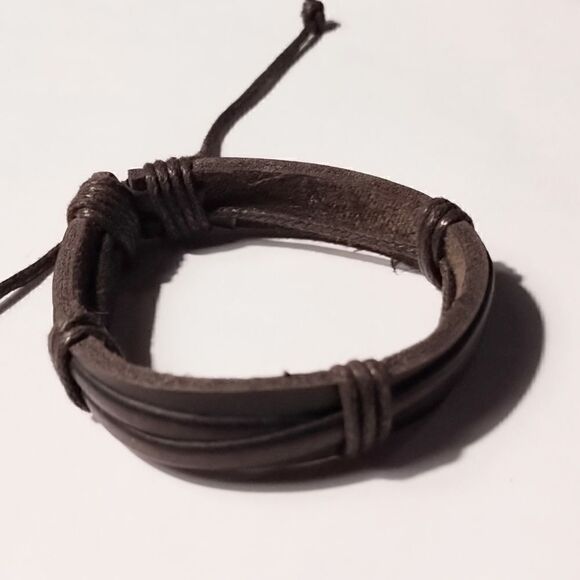 Men's bracelet leather layered brown new d51 - Picture 1 of 1